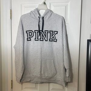 Victorias Secret Pink Gray Hoodie with Black Lettering, Size XL